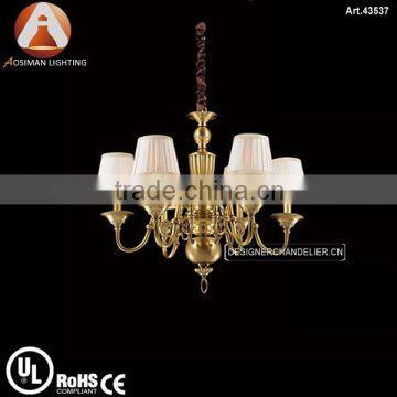 Brass Classic Pendant Chandelier with White Fabric Shade