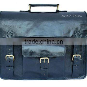 Formal black pure goat leather bags Handcrafted office bags for men
