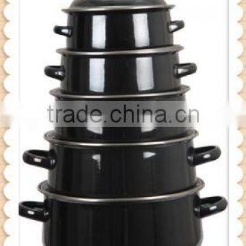 Upscale Black Mirror Ceramic Enamel Cookware Pot Set Non-Stick Two Handle Soup Sauce Pot