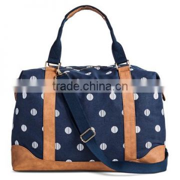 Women's Polka Dot Print Canvas Weekender Handbag with Removeable Crossbody Strap