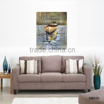 High Quality Wooded Home Decoration Dusk Boat Handmade boat painting Art Wall Oil Painting on board BM020