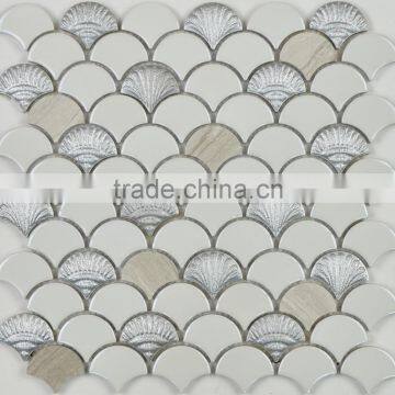 fan-shape mosaics, glass mix ceramic mosaic tiles, art design mosaic (PMBK010)