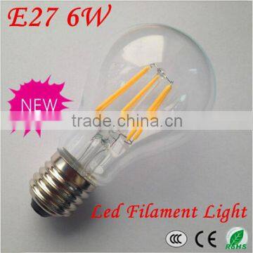 High brightness Edison light E27 6W COB LED Filament Bulbs