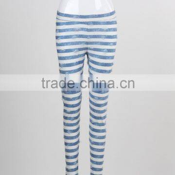 F5S31087 Classic Vintage Leggings Women Blue Stripe Leggings