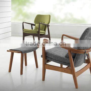 Mid-century Walnut Finished Modern Green Fabric Upholstered Club Chair With Sleek Polished Wood Arms photo-6