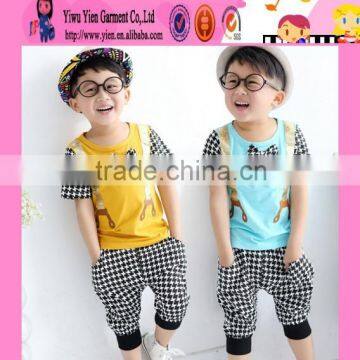 2015 China Style Hot Sale Grid Summer Set Alibaba New Arrived Short Casual Fashion Handmade Kids Clothes