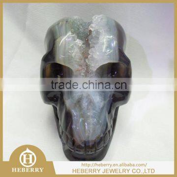 Natural white crystal quartz carved big skull for sale with geode good for collection or home decoration gift