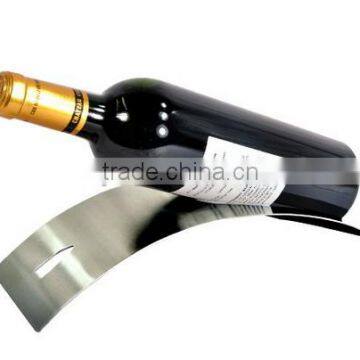 Sleek Modern Contemporary Brushed Stainless Steel Tabletop Single Bottle Serving Display Wine Rack