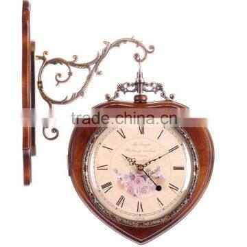 Modern Design Wood Crafts Heart Shape Double Sided Wall Clock