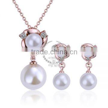 18KRG rose gold plated rhinestone crystal white pearl pendant charm DIY supplies earrings and necklace jewelry set PS182