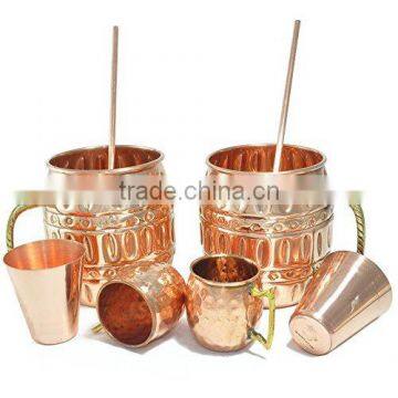 Authentic Pure Copper Barrel Cocktail Moscow Mule Mug (Capacity 549 ml per mug) Straw, Vodka , Shot , Lime soda