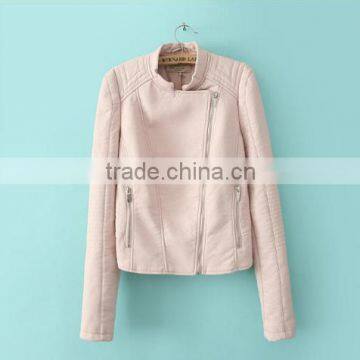 OEM Service Long Sleeves Fashion Women PU Nude Waterproof Jacket Ladies Leather Bomber Jackets Autumn Winter Jacket