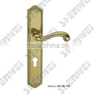 46-98 PB brass european door handle on plate