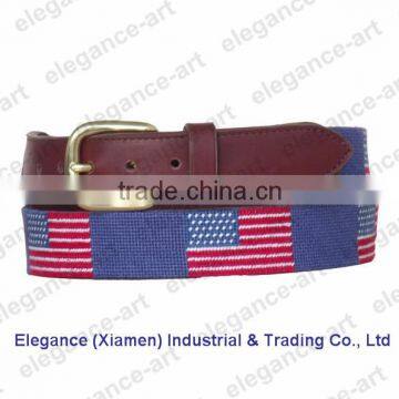 American Flag Needlepoint Belts with The Genuine Cowhide Leather