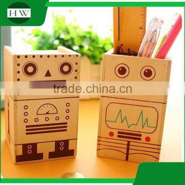 multipurpose wooden cartoon robot piggy bank coin penholder storage pen container case box holder