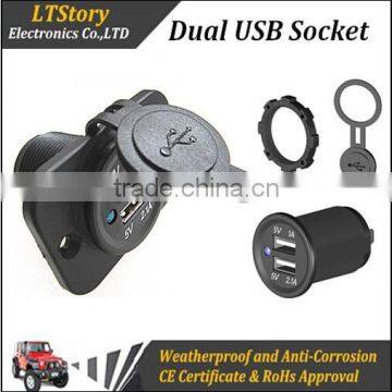 Dual 2 USB Outlet 1A & 2.1A Port Socket Charger For Car Boat Motorcycle 12 Volt photo-4