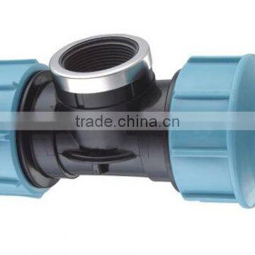 Plastic PP Compression Fitting Tee With Threaded Female Offtake