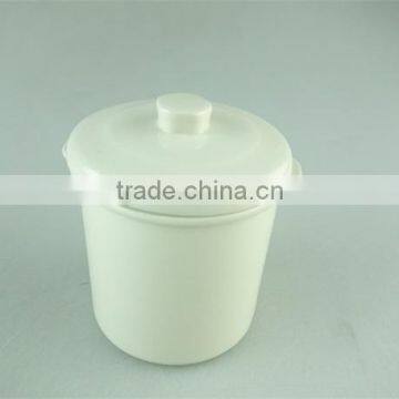 Hot Sale Samll Round White Ceramic Soup Tureen With Lid , Stock Cheap Ceramic Tureen ,3 Pcs Set With Iron Part photo-4