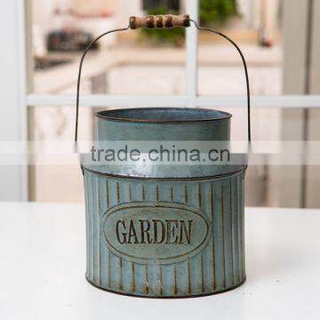 Decorative Garden Painted Antique Flower Metal Tin Pot Bucket photo-3