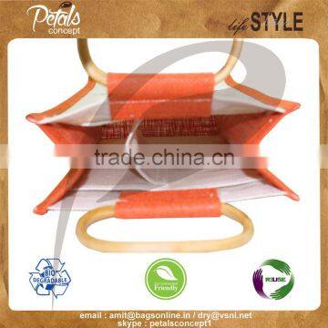 Two Bottle Jute Wine Bag With Cane Handle photo-3