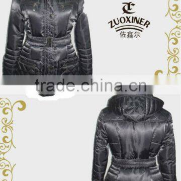 Quilted satin jacket with hood for women