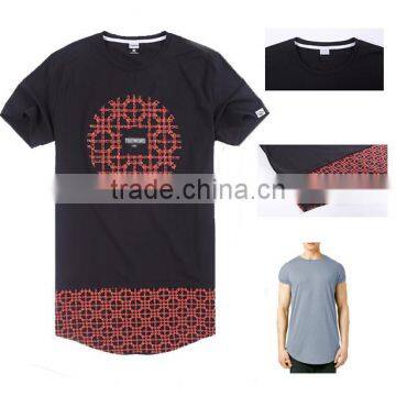 2016 spring Mens fashion cotton black longline t shirt with long section