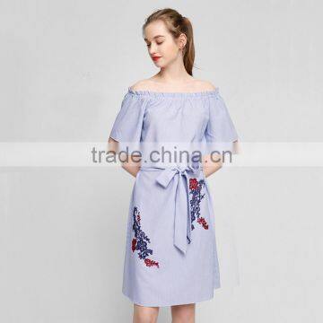 Maxnegio off Shoulder Striped Dress With Embroidery for Girls photo-2