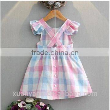 High Quality Kids Boutique Clothes Ruffle Sleeve Colorful Plaid Clothing 2017 Wholesale New Model Designer Baby Girl Dresses photo-2