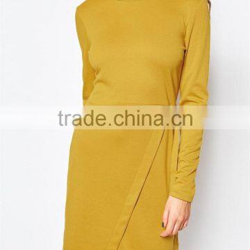 MGOO High Quality Wholesale Autumn Office Dresses Fashion Brand Design OL Vestidos Yellow Casual Pencil Dress Long Sleeve 8564 photo-3