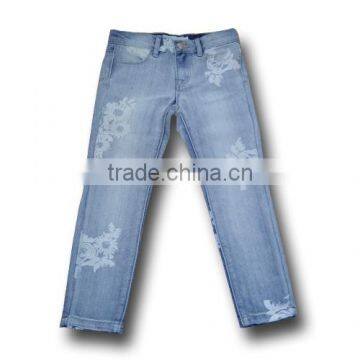 Grils flower printed denim jeans pants