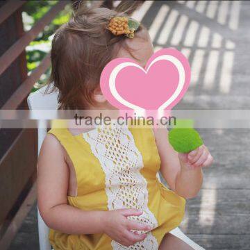 Trendy Newborn Baby Apparel Baby Kids Yellow Plain Romper Lace Design Clothes photo-3
