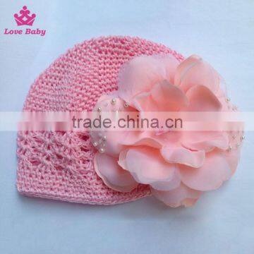 Big Flower Peach Color Handmade Crochat Hat With Pearl Kids Photo Props Pretty Cap HT6012001 photo-3