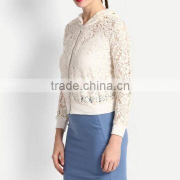 High Quality Zip up White Lace Hoodie for Women Wholesale photo-4