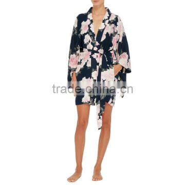 Oriental Japanese Design Full Sleeve Chiffon Kimono Floral Bridesmaid Robe photo-5