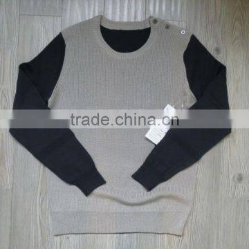 Grey/Dark blue color combine shoulder button design sweater men