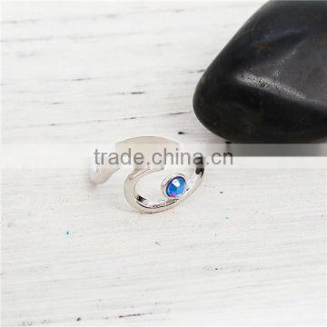 Unadjustable Rings Silver Tone Wave AB Color Blue Rhinestone