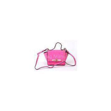 Small Pink Leather Shoulder Bag for Women , Croco Pattern Flap