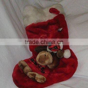 Red 21" holiday soft stocking with plush dog for christmas decoration