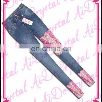 Aidocrystal fashion latest design custom service women wholesale rhinestone jeans