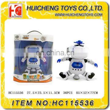 Battery operated dancing and singing remote control robot toy with LED light