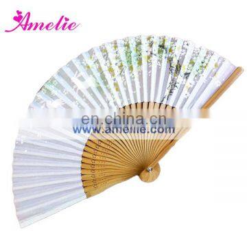 AF1437 White bamboo party silk gift fan