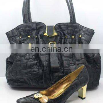 Hot design italy leather ladies designer shoe and bag sets