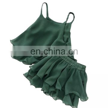 Dark green gallus chiffon ruffle 2pcs beautiful Baby Girl boutique suit