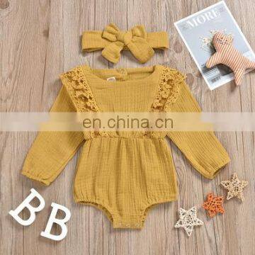 Foreign Trade Children's Clothing Spring and Autumn Models Girls Candy Color Long-sleeved Lace Romper Romper