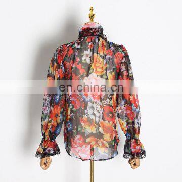 Сексуальная печать, длинные рукава, женская одежда, свободный стиль, воротник-туртл, на шнуровки photo-2