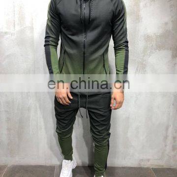Wholesale Custom Logo Men Gradation Digital Printing Zip up Hoodie With Jogger Sport Tracksuit Set photo-5