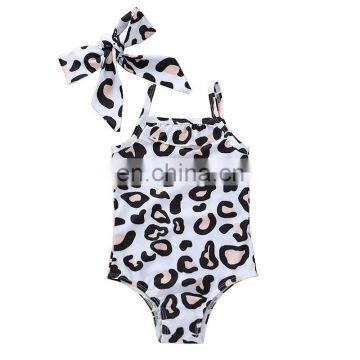 Baby leopard swimwear headband Sets Newborn Toddler Girl Sleeveless Tops bathing suit swimsuit  for 0-4T