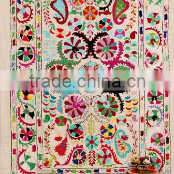 Indian Suzani Embroidery Quilt Handmade bed Throw Wall Hanging Decor Twin size Suzani Bedding