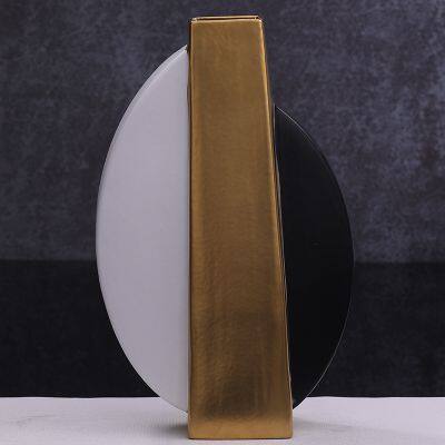 Half Moon Black White Gild Modern Simple Jingdezhen Ceramic Flat Vase For Home Study photo-5