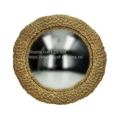 Wall Mounted Golden Honeycomb Web Grid Egg Frame Round Moon Mirror Hanging Storage Display Glass mirror Wall Decor For BathRoom